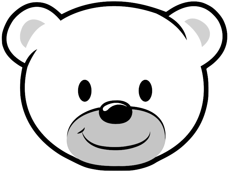 Illustration of a smiling white bear face with black eyes and a gray nose. travelling South Korea